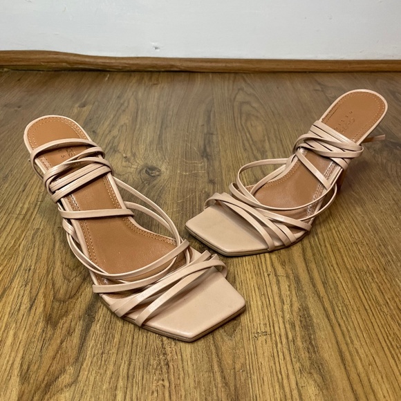 ASOS DESIGN National Strappy High Heeled Sandals Beige Size 5 - Picture 1 of 5